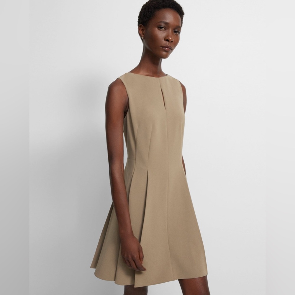 Theory Fit and Flare Dress, Dark Beige, Size 4